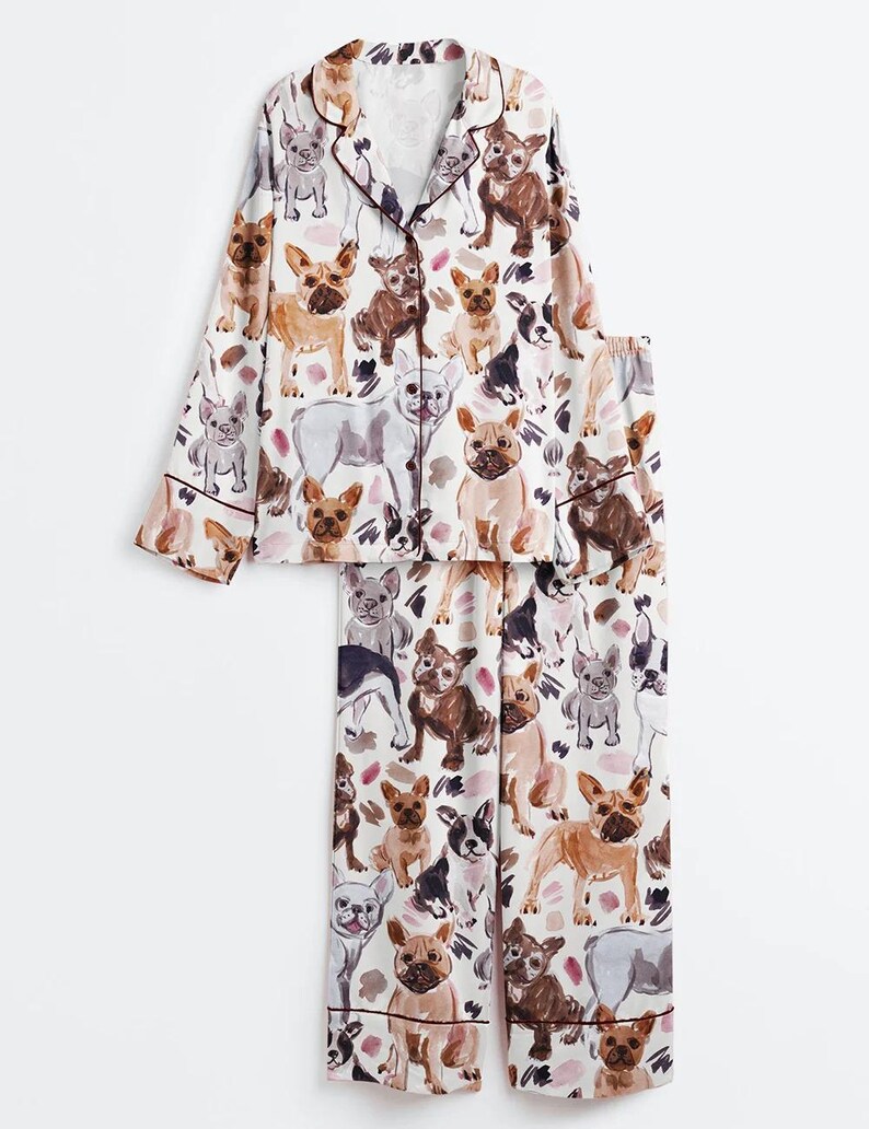 Women’s French Bulldog Lover Satin Pajama Set, Frenchie Short Sleeve PJs, Cute Dog Print Sleepwear, Dog Mom Gift, French Bulldog Pajamas Bild 4