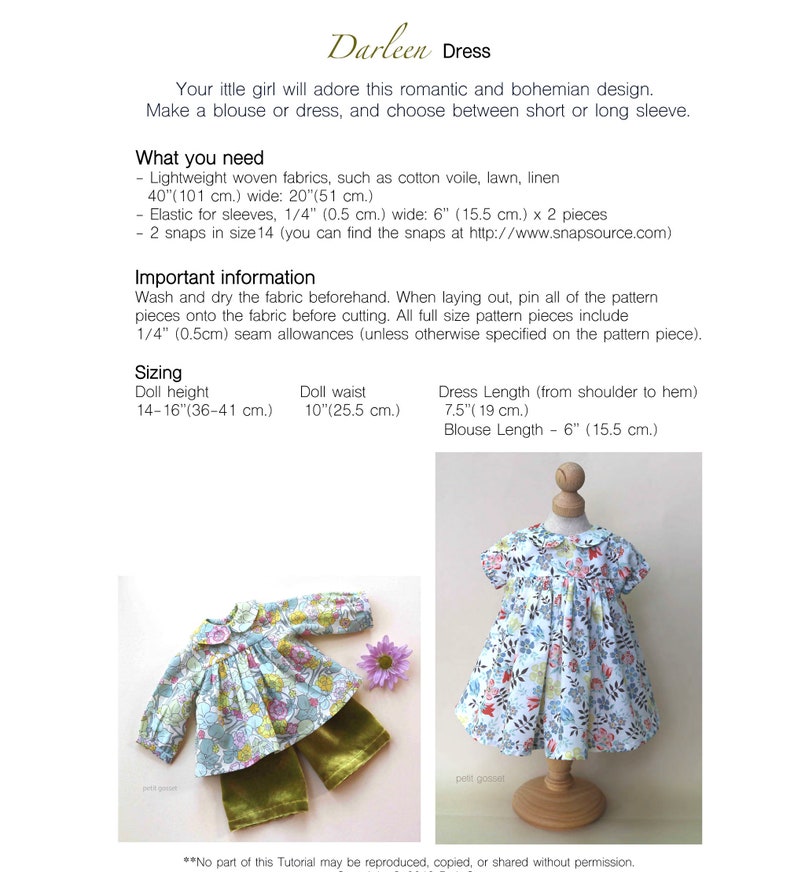 Darleen Dress , Doll Clothing, PDF Sewing Pattern, Dress Sewing Tutorial, DIY, Waldorf Doll Clothing Pattern image 7