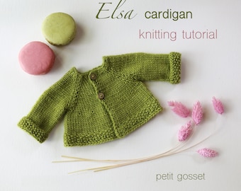 Elsa Cardigan, PDF Knitting Pattern, Sweater Knitting Tutorial, DIY, Waldorf Doll Clothing Pattern