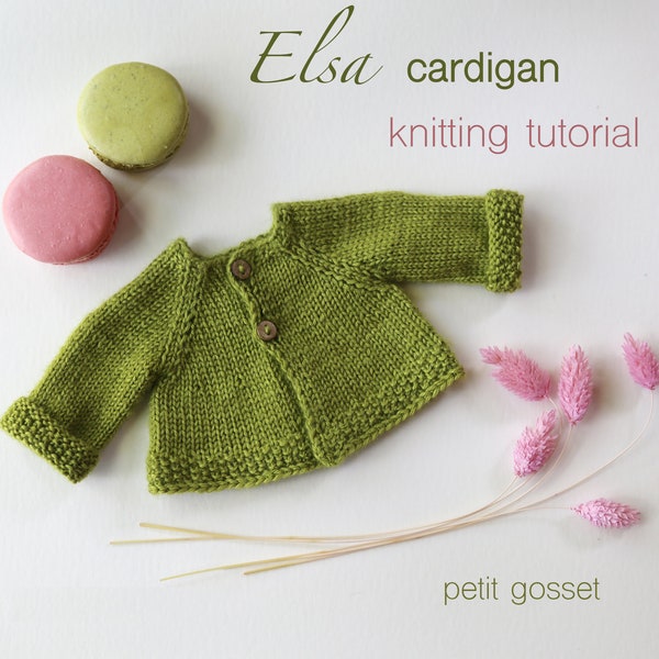 Elsa Cardigan, PDF Knitting Pattern, Sweater Knitting Tutorial, DIY, Waldorf Doll Clothing Pattern