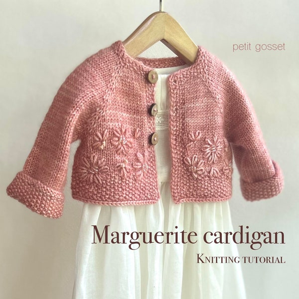 Marguerite cardigan, PDF Knitting Pattern, Sweater Knitting Tutorial, DIY, Waldorf Doll Clothing Pattern