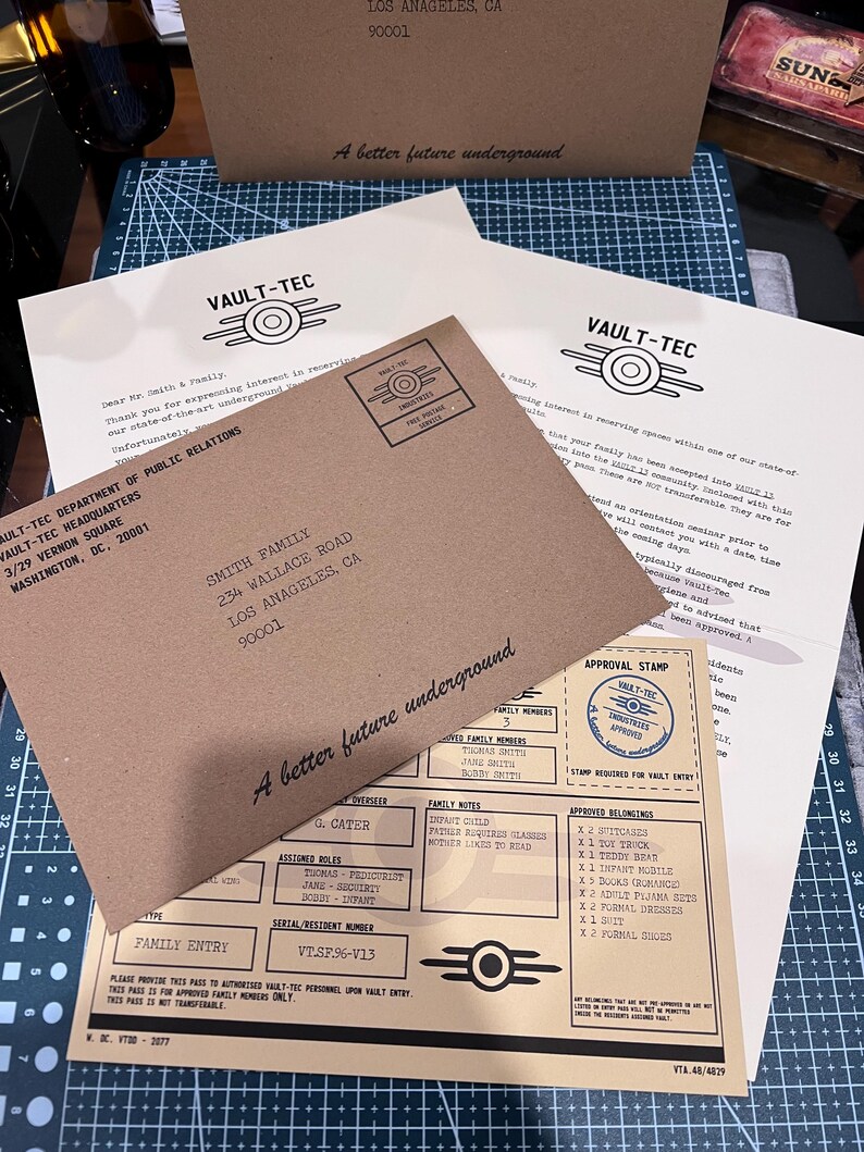 Customisable Vault-tec Letters + Passes - Single OR Family Packs - Etsy