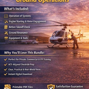 May include: Image of a white helicopter on a tarmac with text that reads "Aircraft Systems & Ground Operations." The image includes text about what's included, such as "Operation of Systems" and "Before Takeoff Check."
