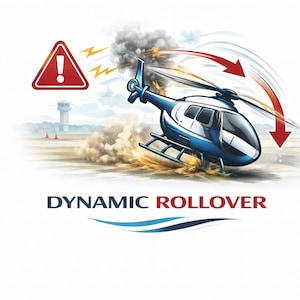 May include: Illustration of a blue and white helicopter in a dynamic rollover, with red arrows indicating movement. A red warning triangle and the words "DYNAMIC ROLLOVER" are also present.