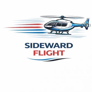 May include: A blue and white helicopter graphic with the text "SIDEWARD FLIGHT" in blue and red. The helicopter has a stylized design with motion lines in red and blue, suggesting movement.