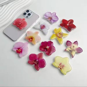 Orchidee Blumen Handy Griff | Blumen Telefonständer | Tropische Blume Handy Zubehör | Rosa, Lila, Blaue Orchidee