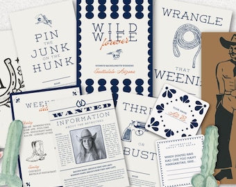 Cowgirl Bachelorette Party Spiele Kit - Western bearbeitbares Printables Bundle - lustiges Partydekor, Schilder & Spiele für das Brautwochenende
