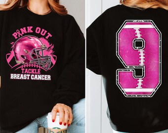 Personalized Breast Cancer Football Sweatshirt, Pink Out Game Day Crewneck, Pink Ribbon Football Season Gift, Custom Number Cancer Fighter