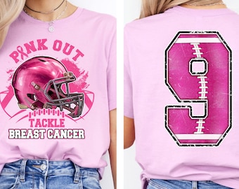Personalized Breast Cancer Football Shirt, Pink Out Game Day Tee, Pink Ribbon Football Season T-Shirt, Custom Number Cancer Fighter Shirt
