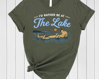 I'd Rather Be At The Lake Shirt, Funny Lake Dog T-Shirt, Summer Vacation Tee, Cute Floating Golden Retriever Graphic Top