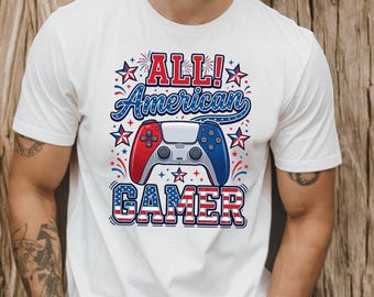 All American Gamer Shirt, 4th of July Game Controller T-shirt, Patriotic Gaming Graphic Tee, USA Flag Gamer Shirt, Independence Day Gift