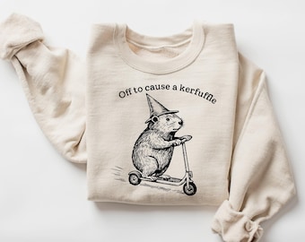 Off to Cause a Kerfuffle Sweatshirt, Funny Groundhog Scooter Crewneck, Mental Health Humor