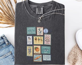 Vintage Cousins Beach Stamp Comfort Colors© Shirt, Retro Summer Vacation Tee, Bookish Merch Clothing, Cute Coastal Aesthetic T-Shirt