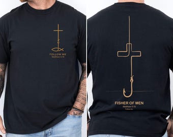 Faith Inspired Christian Shirt, Fisher of Men Cross Tee, Matthew 4:19 Bible Comfort Colors© Shirt, Minimalist Religious Graphic Tee, Church