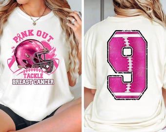 Personalized Breast Cancer Football Shirt, Pink Out Game Day Comfort Colors© Tee, Pink Ribbon Football Season T-Shirt