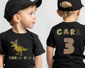 Personalized Dino Birthday Shirt, Custom Boys 3rd Birthday Tee, Kids Dinosaur Party Shirt