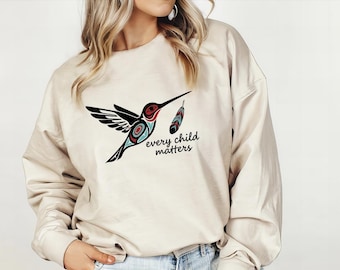 Indigenous Hummingbird Sweatshirt, Every Child Matters Crewneck, Orange Day Sweater, Native Heritage Jumper