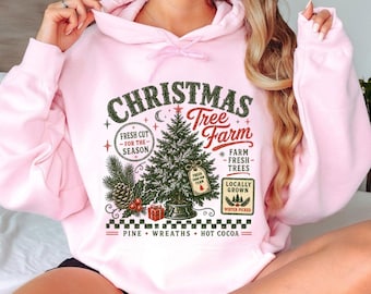 Vintage Christmas Tree Farm Hoodie, Retro Holiday Pullover, Fresh Cut Pine Hoodie, Cozy Winter Tree Christmas Gift