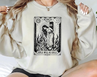 Feminist Tarot Witch Sweatshirt, Girls Will Be Girls Smoke Crewneck, Comfort Colors Burn Witches Sweater, Womens Rights Occult Pullover