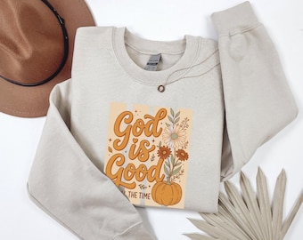 Christian Fall Sweatshirt, God Is Good Sweater, Autumn Pumpkin Floral Pullover, Faith Bible Verse Apparel, Religious Fall Cross Clothes