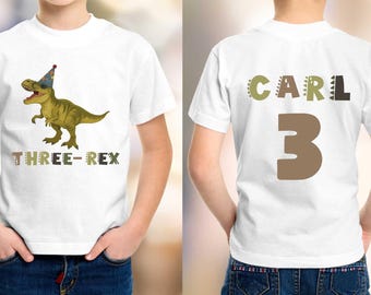 Personalized Dinosaur Birthday Shirt, Custom Age Boys 3rd Birthday Tee, Dino Party Shirt, Kids Dinosaur Birthday Outfit, Party Tee Gift