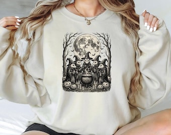 Vintage Witch Opossum Sweatshirt, Cottagecore Halloween Crewneck, Woodland Possum Coven Sweater, Moon Ritual Animal Top, Gothic Nature Gift