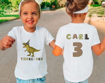 Custom Dinosaur Birthday Shirt, Kids Dino Party Tee, Personalized Age Birthday Outfit, Boys Birthday Gift T-Shirt