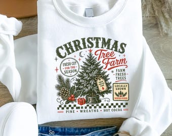 Vintage Christmas Tree Farm Sweatshirt, Retro Holiday Pullover, Fresh Cut Pine Sweatshirt, Cozy Winter Tree Gift