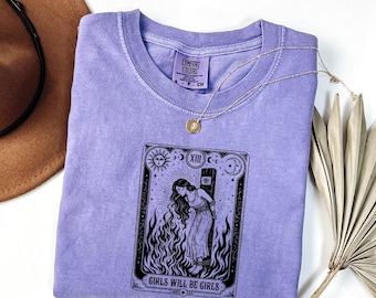 Feminist Tarot Witch T-Shirt, Girls Will Be Girls Smoke Tee, Comfort Colors© Burn Witches Shirt, Womens Rights Occult Top