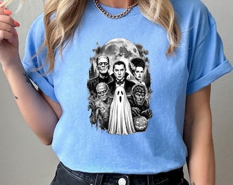 Gothic Horror Movie Shirt, Monster Mash Vintage Style Tee,Scary Halloween T-Shirt, Vampire Ghost Graphic Shirt, Retro Horror Enthusiast Gift