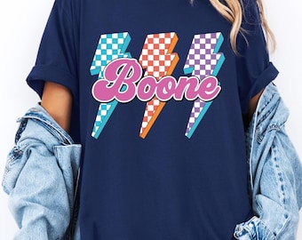 Boone Lightning Bolt Shirt, Retro Checkered 80s Vintage Tee, Colorful Boone Graphic T-Shirt, Funny Retro Aesthetic Shirt, Boone Gift Tee