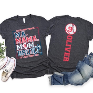 Camiseta personalizada "All Day Every Day Mom Bruh", camiseta de béisbol personalizada para el día del partido para mamá, regalo deportivo para el Día de la Madre con nombre en la espalda, camiseta retro para mamá.