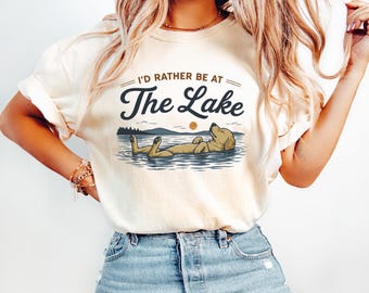 I'd Rather Be At The Lake Comfort Colors© Shirt, Funny Lake Dog T-Shirt, Summer Vacation Tee, Cute Floating Golden Retriever Graphic Top