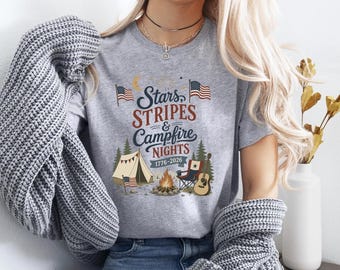 Retro 1776 2026 America Shirt, Patriotic Campfire Graphic Tee, Vintage US Flag Camping T-shirt, Cool Semiquincentennial Summer Apparel