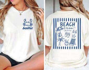 Custom Beach Crew Comfort Colors© Shirt, Personalized Family Summer Vacation Tee, Custom Name Beach Trip Shirt, Matching Group Vacation