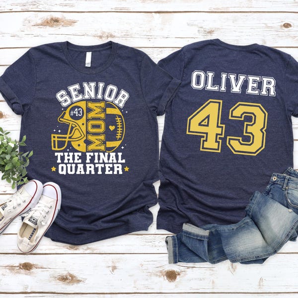 Senior Football Mom Shirt, Class of 2026 Game Day Tee, Glitter Football Helmet T-Shirt, The Final Quarter Senior Night Top Gift