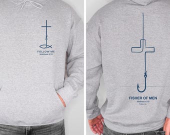 Faith Inspired Christian Hoodie, Fisher of Men Cross Hoodie, Matthew 4:19 Bible Verse Hoodie, Church Gift for Christians