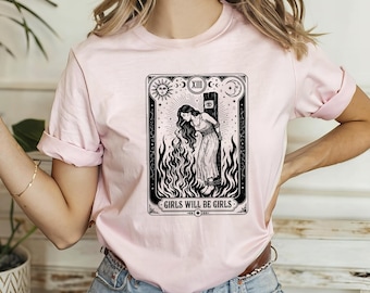Feminist Tarot Witch T-Shirt, Girls Will Be Girls Smoke Tee, Burn Witches Shirt, Womens Rights Occult Top, Dark Feminine Apparel