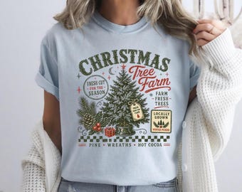 Vintage Christmas Tree Farm Shirt, Retro Holiday Comfort Colors© Tee, Fresh Cut Pine Shirt, Cute Xmas Apparel, Cozy Winter Tree Shirt