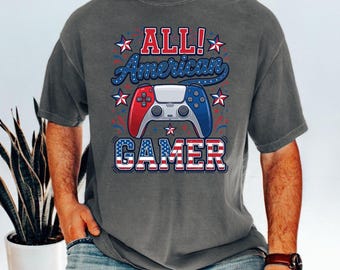 All American Gamer Shirt, 4th of July Game Controller Comfort Colors© T-shirt, Patriotic Gaming Graphic Tee, USA Flag Gamer Shirt