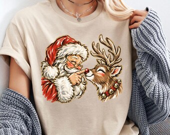 Christmas TShirt, Santa Boop Shirt, Funny Reindeer Tee, Vintage Christmas Top, Cute Santa Claus Graphic T Shirt