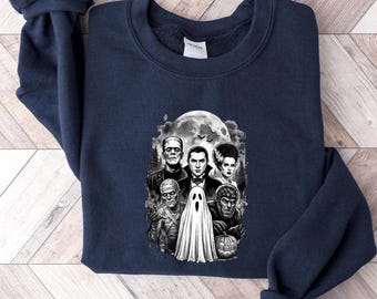Gothic Horror Movie Sweatshirt, Monster Mash Vintage Style Crewneck, Scary Halloween Sweater, Vampire Ghost Graphic Pullover