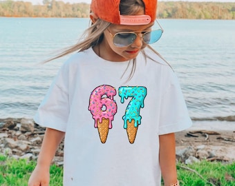 67 Ice Cream Drip Shirt, Funny Meme Birthday Tee, Retro Humor Graphic T-Shirt, Cool Gift Top for Friends