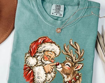 Comfort Colors®Christmas TShirt, Santa Boop Shirt, Funny Reindeer Tee, Vintage Christmas Top, Cute Santa Claus Graphic T Shirt