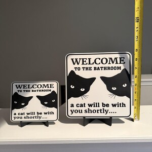 Funny Cat Wall Decor – Cat Lover Gift – Cat Bathroom Sign – Cat Humor Home Decor LARGE SIZE 8" X 8"