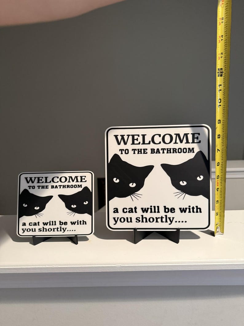 Funny Cat Wall Decor – Cat Lover Gift – Cat Bathroom Sign – Cat Humor Home Decor LARGE SIZE 8" X 8"