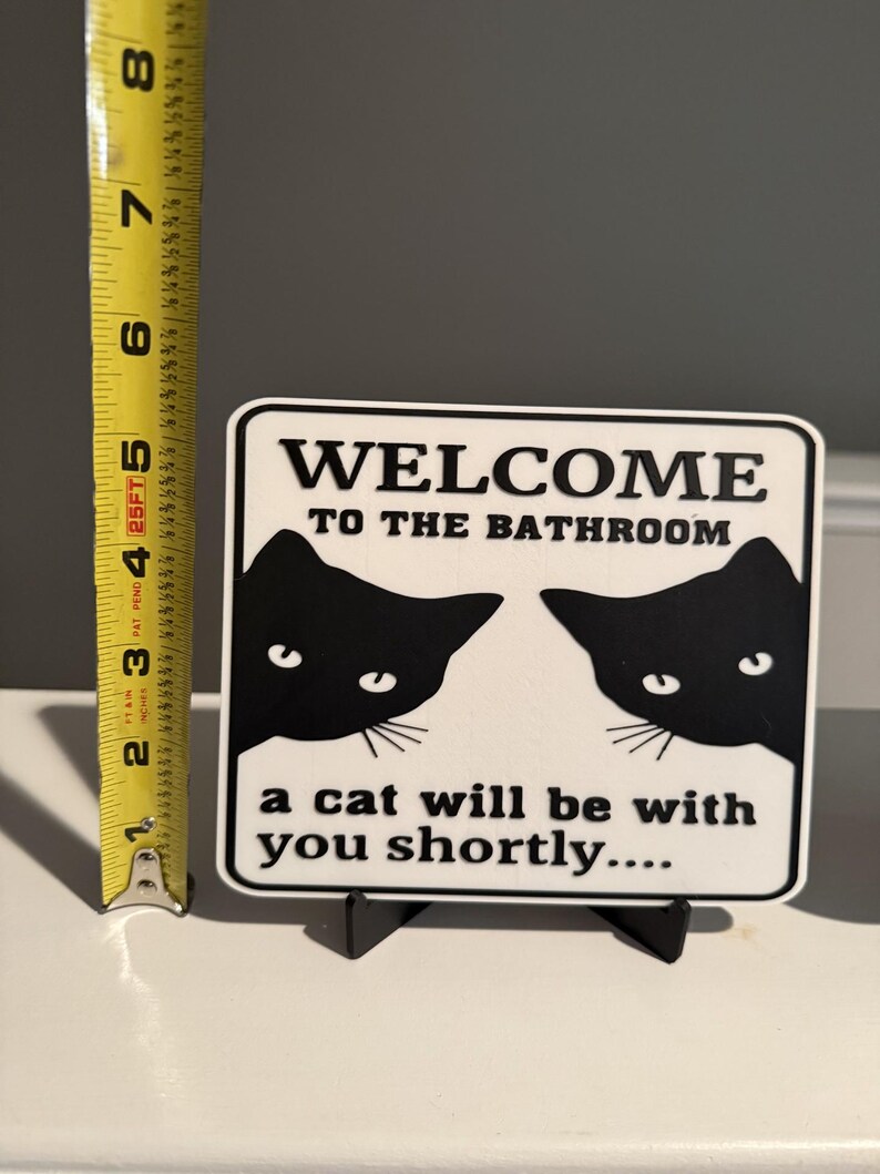 Funny Cat Wall Decor – Cat Lover Gift – Cat Bathroom Sign – Cat Humor Home Decor image 11