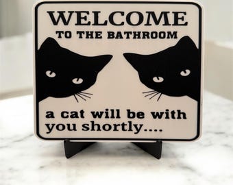 Funny Cat Wall Decor – Cat Lover Gift – Cat Bathroom Sign – Cat Humor Home Decor