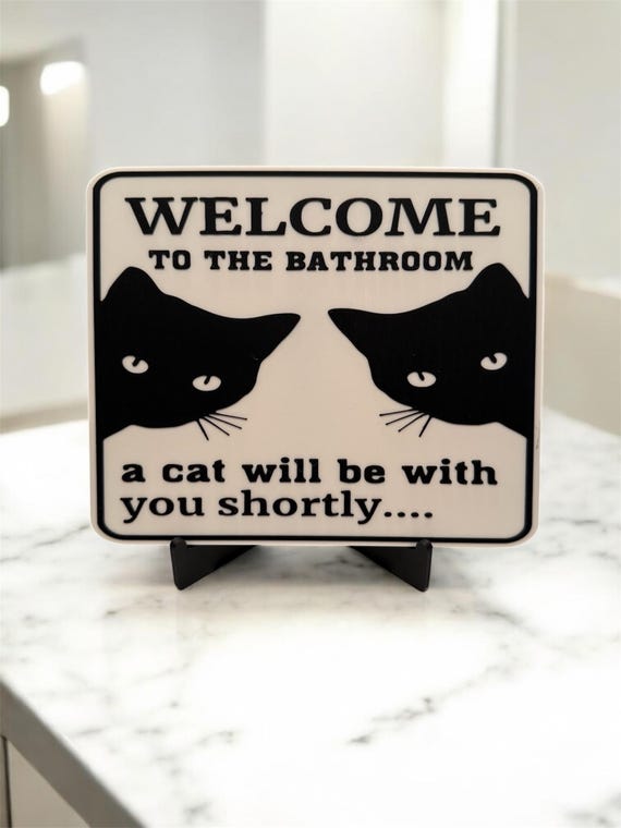 Funny Cat Wall Decor – Cat Lover Gift – Cat Bathroom Sign – Cat Humor Home Decor