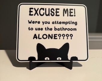 Funny Cat Bathroom Sign: 3D Printed Humor Decor